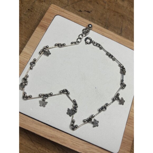 Silver Butterfly Charm Anklet With Adjustable Chain For Women - Picture 6 of 8